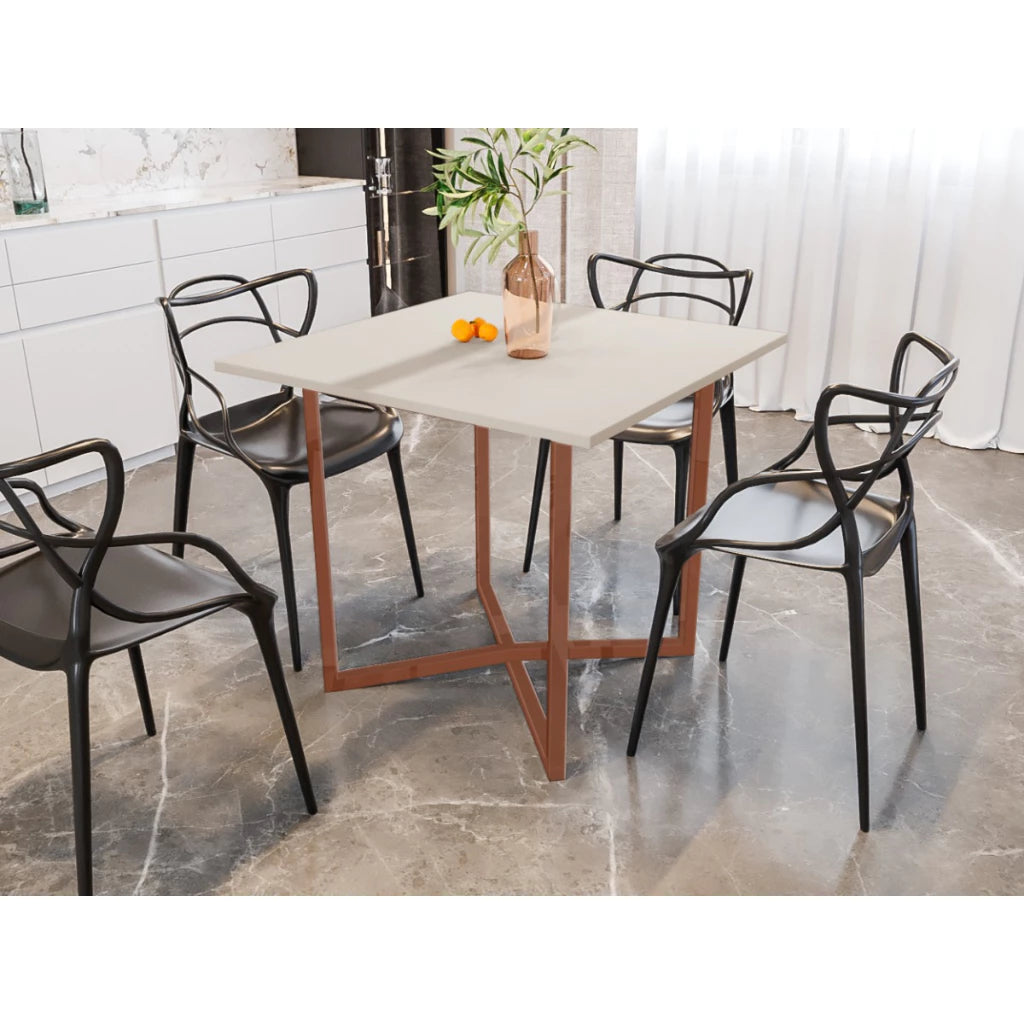 Mesa De Jantar 80x80 4 Lugares Valence Industrial Pés Em Aço Compacta