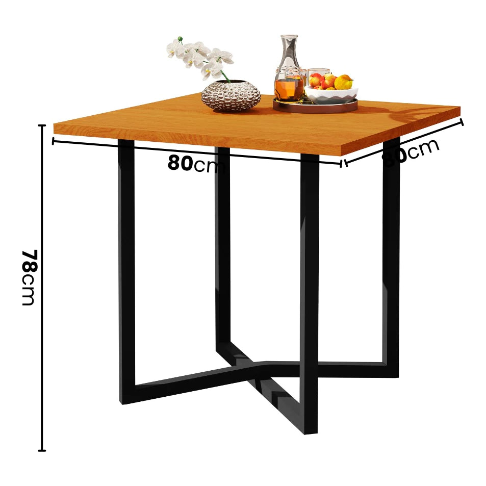 Mesa De Jantar 80x80 4 Lugares Valence Industrial Pés Em Aço Compacta