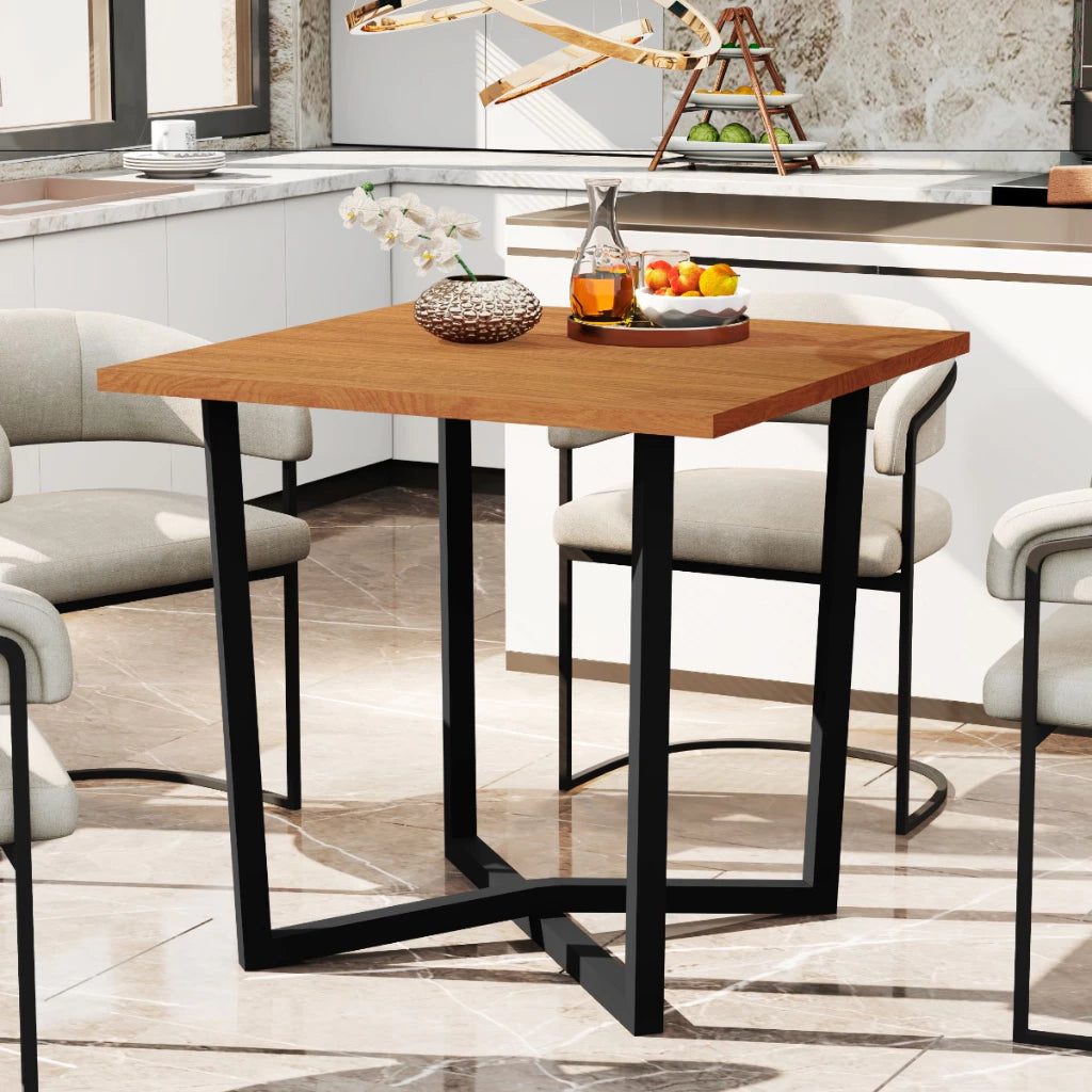 Mesa De Jantar 80x80 4 Lugares Valence Industrial Pés Em Aço Compacta