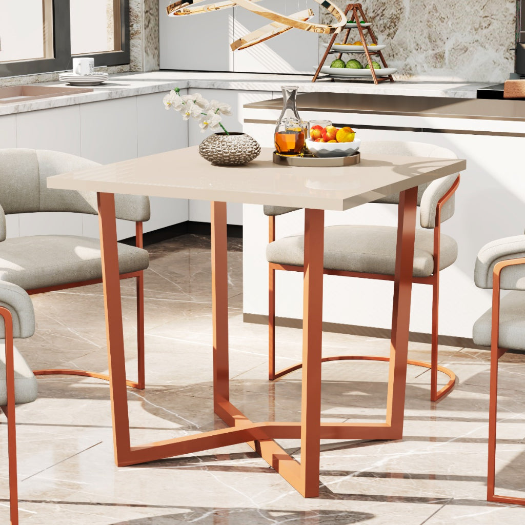 Mesa De Jantar 80x80 4 Lugares Valence Industrial Pés Em Aço Compacta