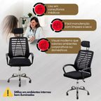 Cadeira De Escritório Giratória Cor Preto Estofado Mesh Com Apoio Encosto Para Cabeça