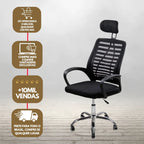 Cadeira De Escritório Giratória Cor Preto Estofado Mesh Com Apoio Encosto Para Cabeça