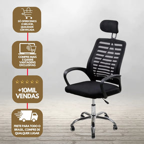 Cadeira De Escritório Giratória Cor Preto Estofado Mesh Com Apoio Encosto Para Cabeça