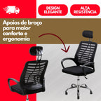 Cadeira De Escritório Giratória Cor Preto Estofado Mesh Com Apoio Encosto Para Cabeça