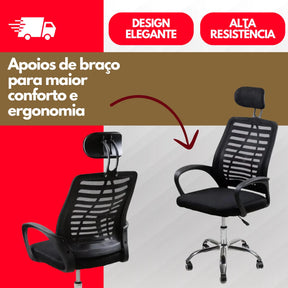 Cadeira De Escritório Giratória Cor Preto Estofado Mesh Com Apoio Encosto Para Cabeça