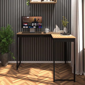 Escrivaninha Mesa de Canto Escritório Home Office em L 110cm Apoio Industrial Preto Tampo Mesa em L Laminado Pier