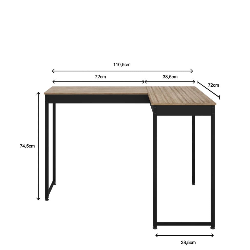 Escrivaninha Mesa de Canto Escritório Home Office em L 110cm Apoio Industrial Preto Tampo Mesa em L Laminado Pier