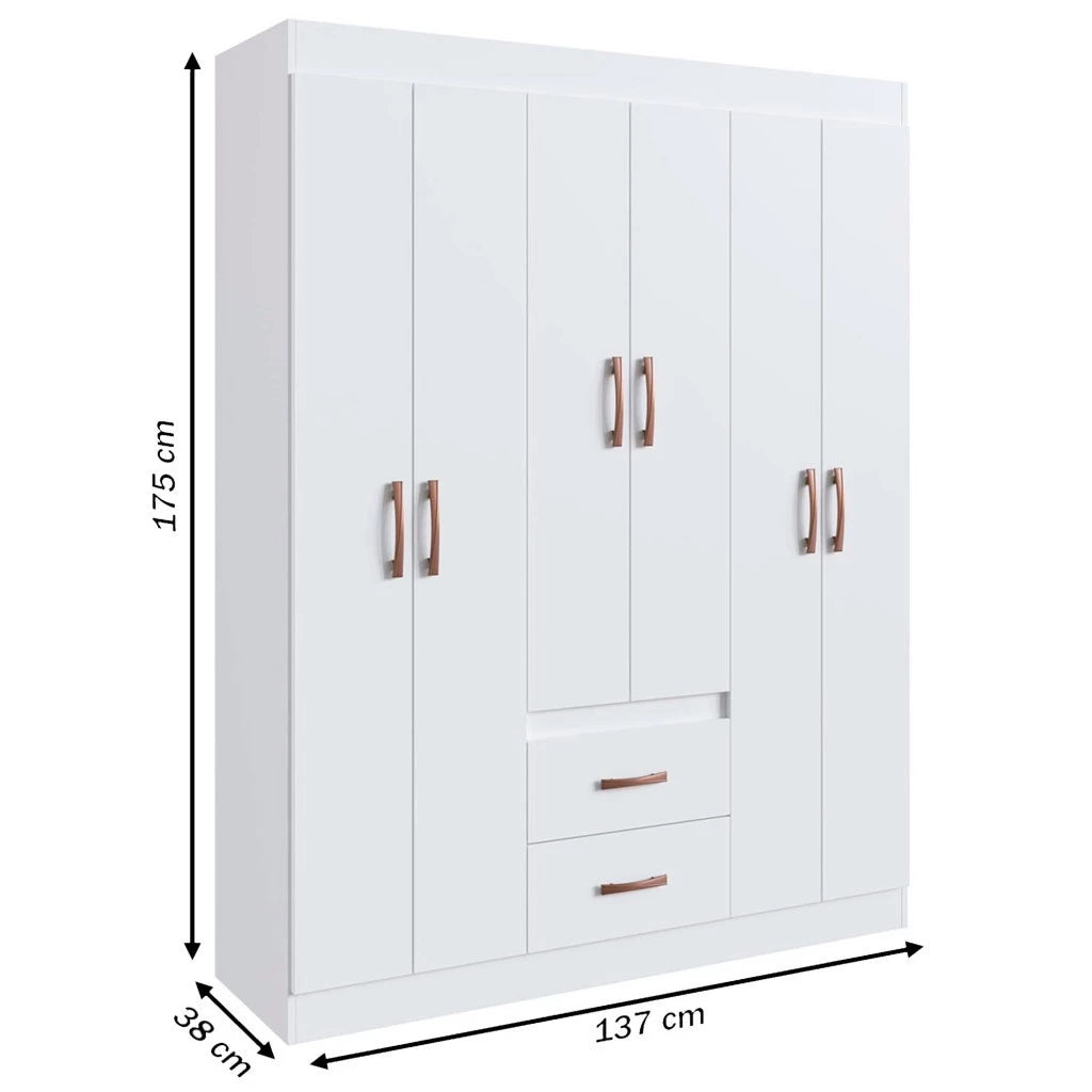 Guarda-Roupa de Solteiro Montevideu 6 Portas 2 Gavetas