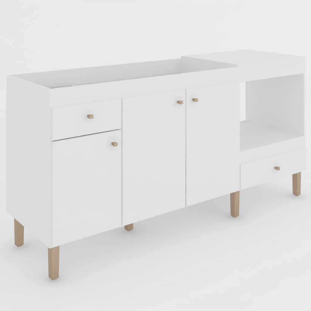 Armário de Cozinha Compacta para Pia 3 Portas 2 Gavetas Espaço para Forno e Cooktop Itália Branco