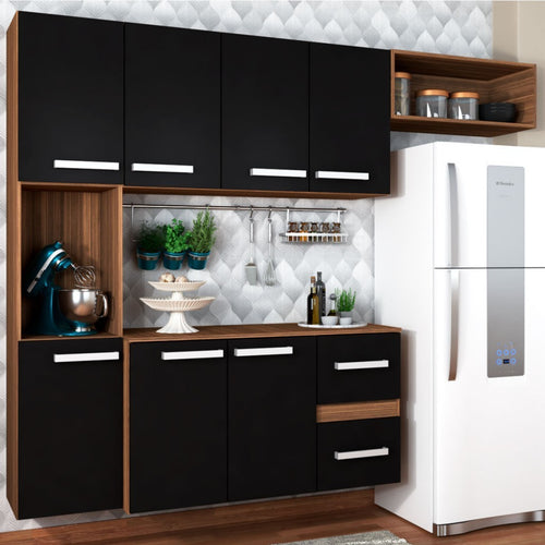 Cozinha Compacta 7 Portas 2 Gavetas Suspensa Armário e Balcão Jéssica