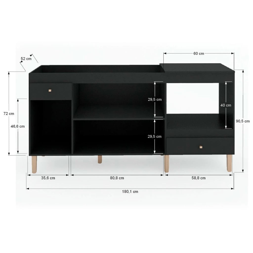 Armário de Cozinha Compacta para Pia 3 Portas 2 Gavetas Espaço para Forno e Cooktop Itália Preto