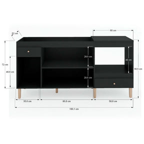 Armário de Cozinha Compacta para Pia 3 Portas 2 Gavetas Espaço para Forno e Cooktop Itália Preto