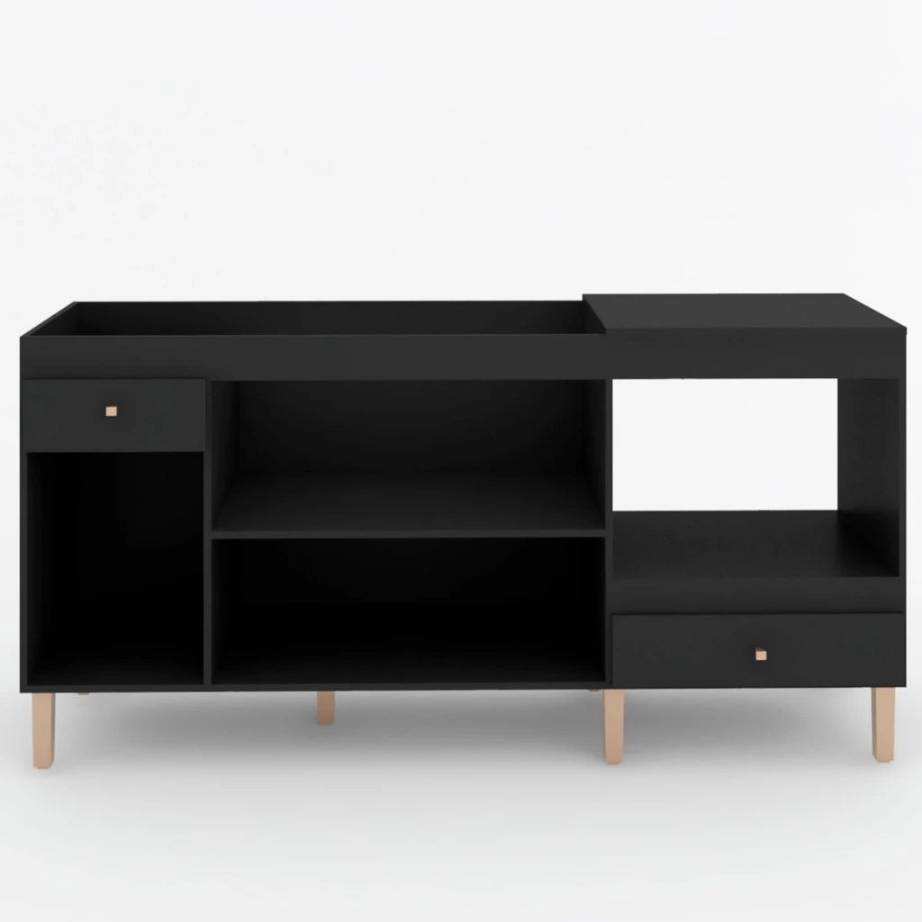 Armário de Cozinha Compacta para Pia 3 Portas 2 Gavetas Espaço para Forno e Cooktop Itália Preto