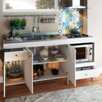 Armário de Cozinha Compacta para Pia 3 Portas 2 Gavetas Espaço para Forno e Cooktop Itália Branco