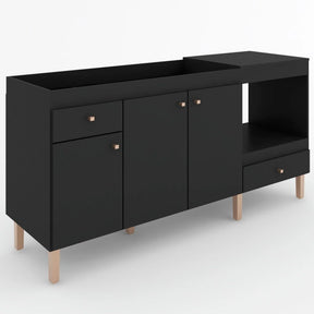 Armário de Cozinha Compacta para Pia 3 Portas 2 Gavetas Espaço para Forno e Cooktop Itália Preto