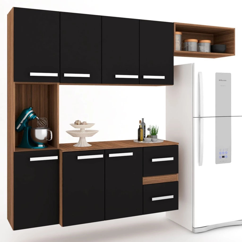 Cozinha Compacta 7 Portas 2 Gavetas Suspensa Armário e Balcão Jéssica