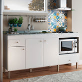 Armário de Cozinha Compacta para Pia 3 Portas 2 Gavetas Espaço para Forno e Cooktop Itália Branco