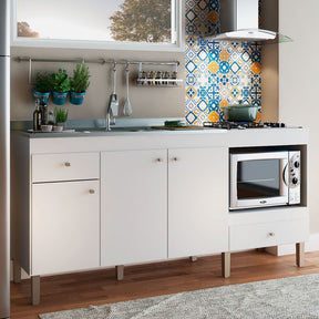 Armário de Cozinha Compacta para Pia 3 Portas 2 Gavetas Espaço para Forno e Cooktop Itália Branco