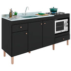 Armário de Cozinha Compacta para Pia 3 Portas 2 Gavetas Espaço para Forno e Cooktop Itália Preto