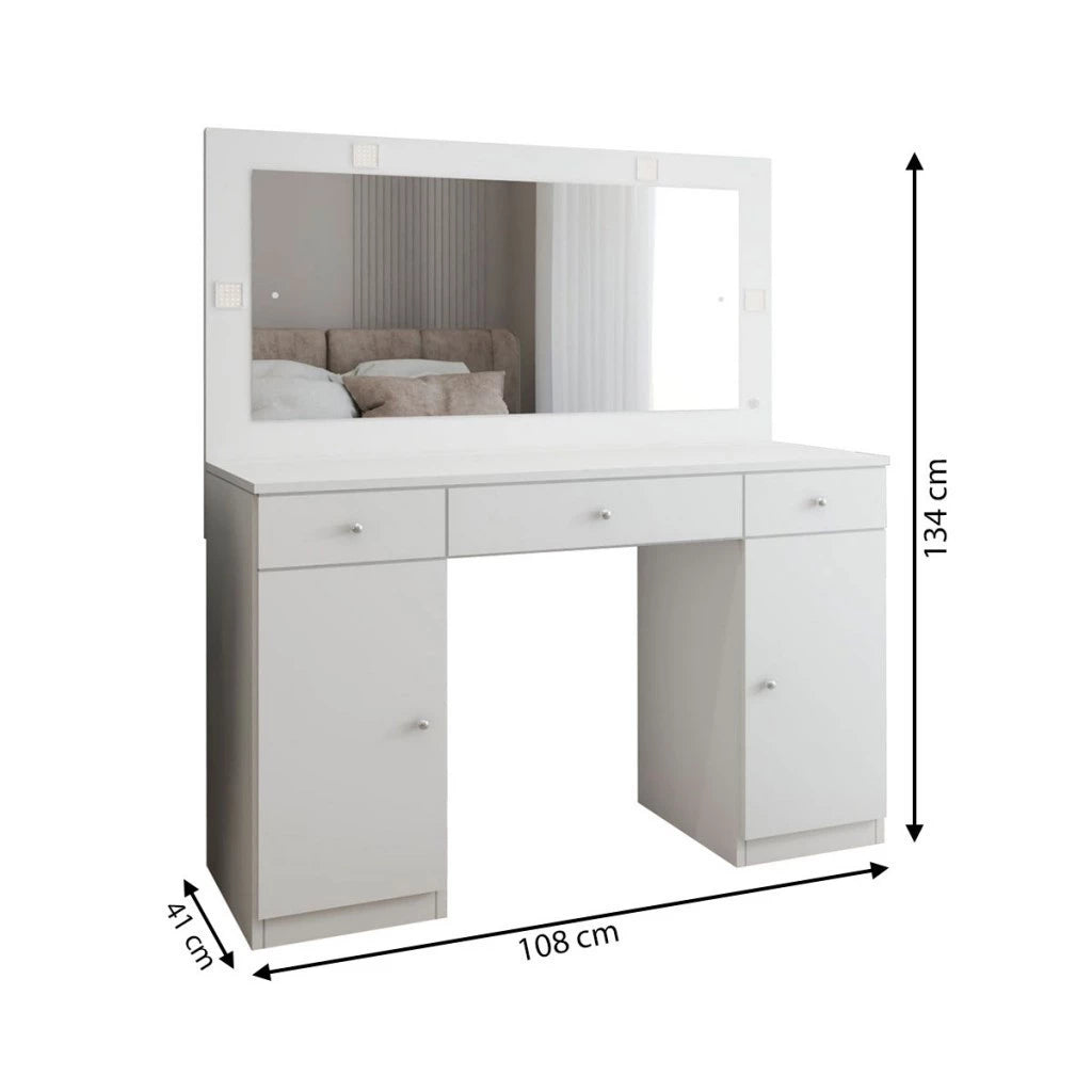 Penteadeira Camarim Margot 2 Portas 3 Gavetas Porta Jóias Branco