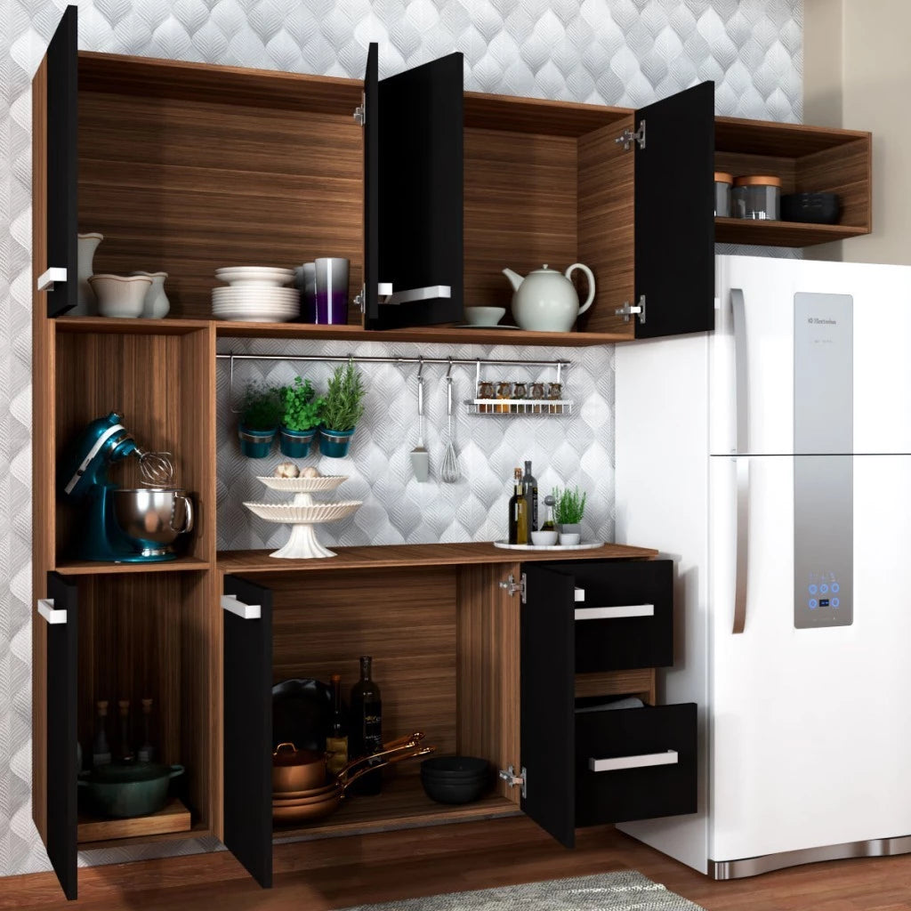 Cozinha Compacta 7 Portas 2 Gavetas Suspensa Armário e Balcão Jéssica