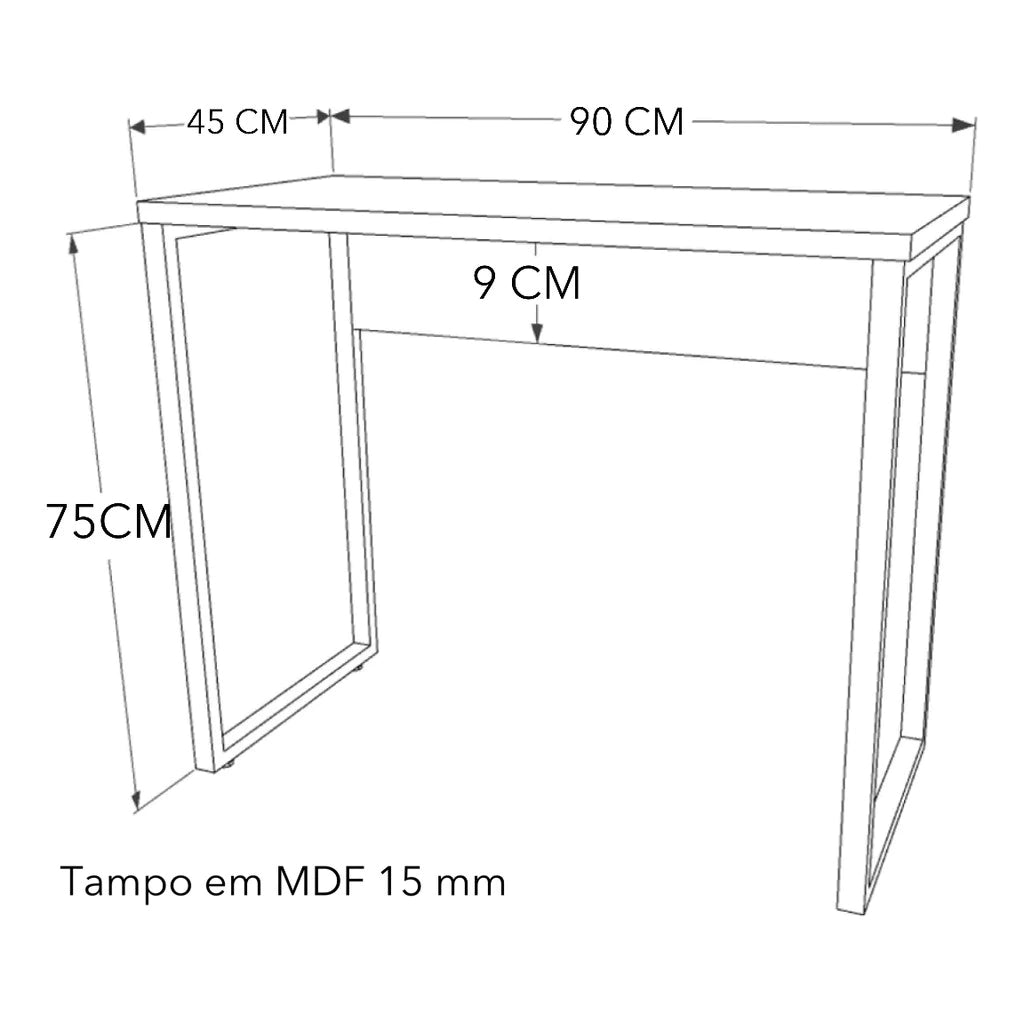 Mesa Escrivaninha MDF Preta Industrial 90 CM Moderna Home Office Quarto Estudo Computador Notebook